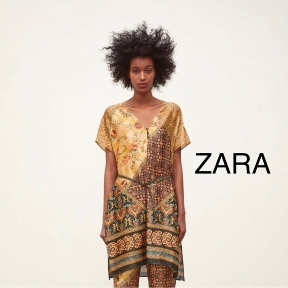 ZARA Women's Designer Bohemian Hippie Tunic Paisley Kaftan Belt